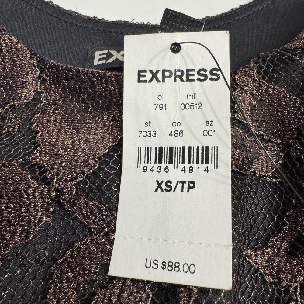 Express NWT Bodycon Black Tan Lace Sleeveless Cocktail Dress Size XS - Picture 2 of 7
